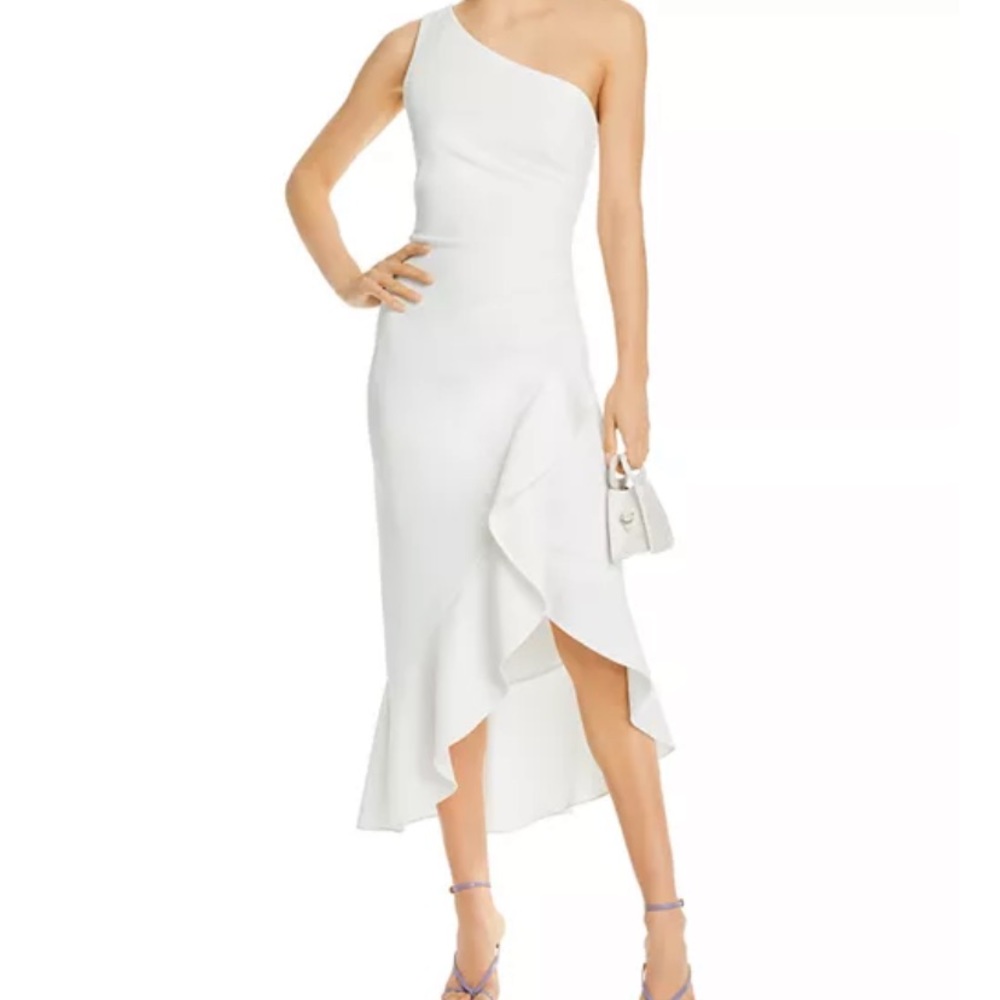 Aqua one shoulder midi white dress